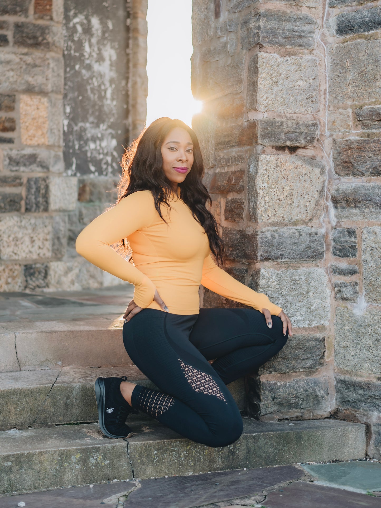 Wake Up Reset Long Sleeve Fitness Top with Thumb Holes & Font Zipper