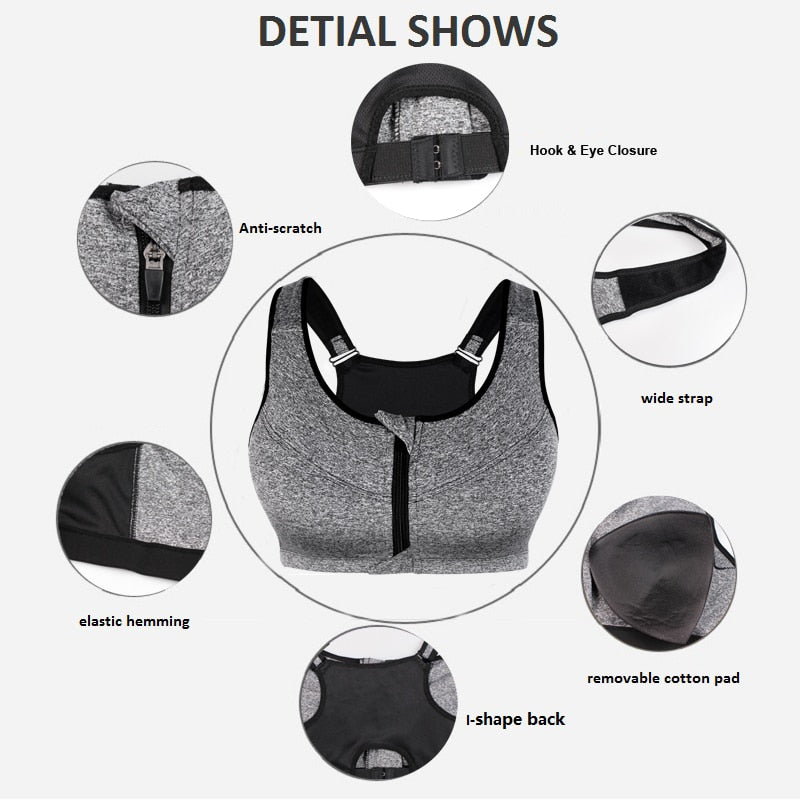 Push Up Zipper Sports Bra