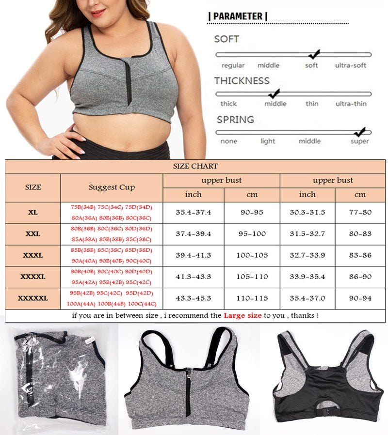 Push Up Zipper Sports Bra