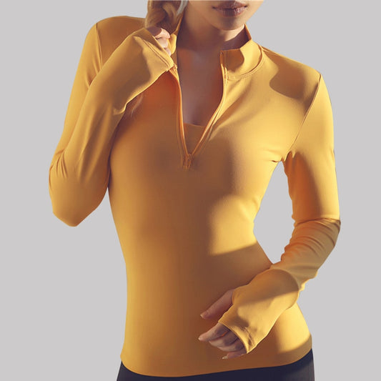 Wake Up Reset Long Sleeve Fitness Top with Thumb Holes & Font Zipper