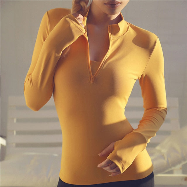 Wake Up Reset Long Sleeve Fitness Top with Thumb Holes & Font Zipper